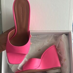Hot Pink Leather Wedge Shoes